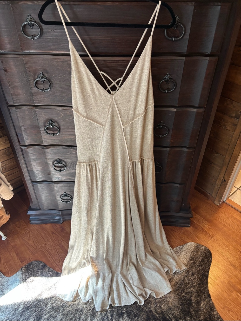 Free People Beach Tan / Sand Colored Strappy Maxi Dress, Size M, Boho